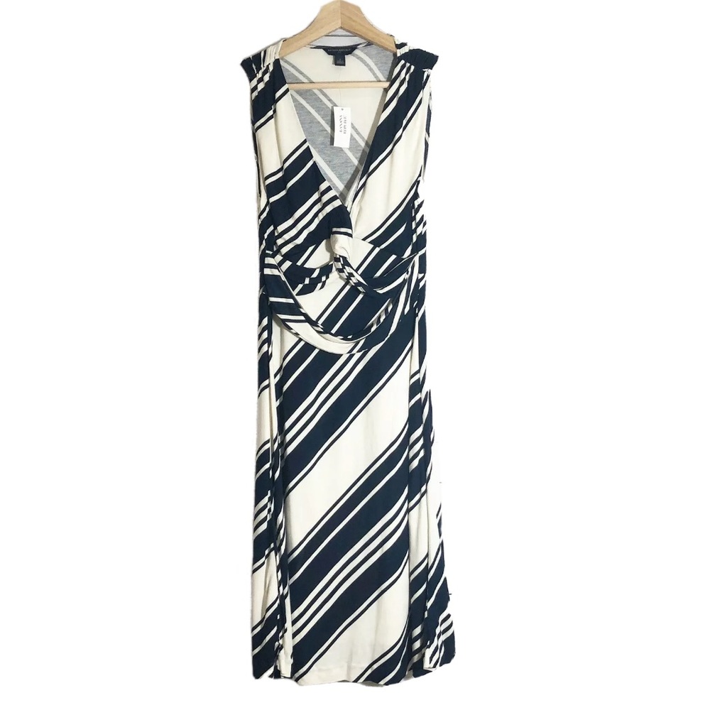 NWT Banana Republic Striped A-Line Midi Dress Sleeveless Navy Cream Sz S